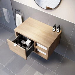 Affine 800mm Countertop Bathroom Vanity Unit Basin Sink Wall Hung Rh Shelves Oak - thumbnail 3