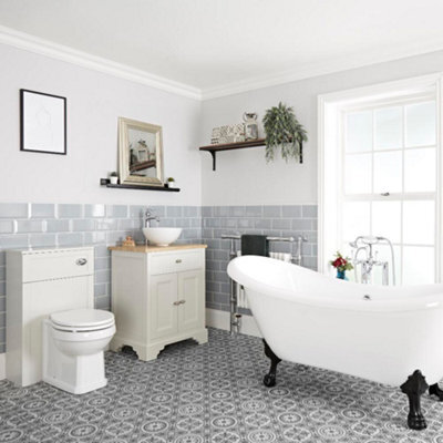 Homestylestore Antique White Bathroom Suite With Double Ended Slipper Bath, 645mm Vanity Unit Back To Wall Toilet Pan - image 1