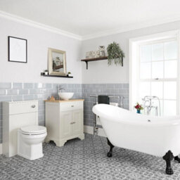 Homestylestore Antique White Bathroom Suite With Double Ended Slipper Bath, 645mm Vanity Unit Back To Wall Toilet Pan - thumbnail 1