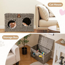 Foldable Cat Bed Large Rattan Kitten Condo House W/ Soft Cushion - thumbnail 6