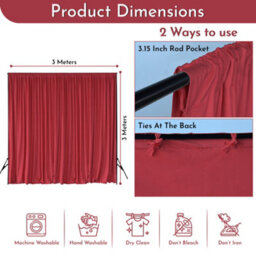 Neel Blue Red Velvet Backdrop Curtain Wrinkle-Free Polyester Fabric Background With Drapes, 3X3 Metres - thumbnail 2