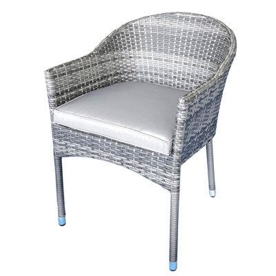 Signature Weave Emily Wicker Stacking Garden Dining Arm Chair & Cushions Grey - image 1