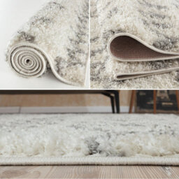 The Rugs Moroccan Shaggy Rugs And Runners Soft Fluffy Tribal Design High Pile Ivory And Grey Living Room Kitchen Hallway 900 - thumbnail 4