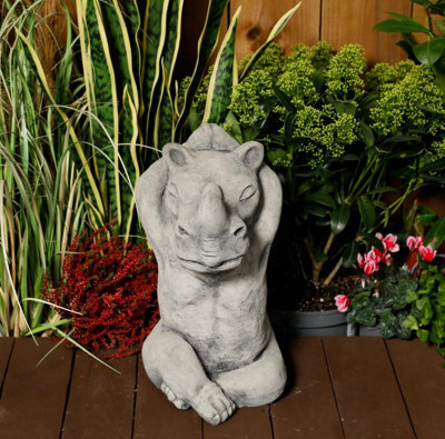 Calm Large Cast Stone Yoga Rhino Garden Statue Animal Figurine - image 1
