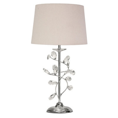 Lighting Supermarket Crystal Glass Leaf Design Modern Chrome Table Lamp With Natural Linen Shade - image 1