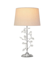 Lighting Supermarket Crystal Glass Leaf Design Modern Chrome Table Lamp With Natural Linen Shade - thumbnail 2