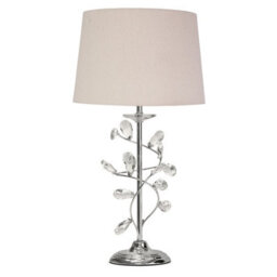 Lighting Supermarket Crystal Glass Leaf Design Modern Chrome Table Lamp With Natural Linen Shade - thumbnail 1