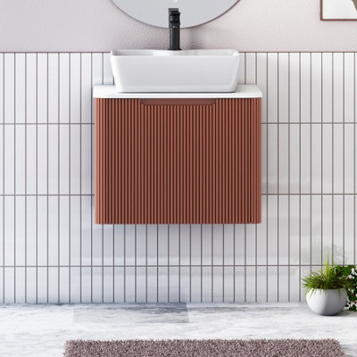 Royal Bathrooms Avenza 600mm Terracotta Clay Wall Hung Bathroom Countertop Vanity Unit 1 Drawer With Cube Basin - image 1