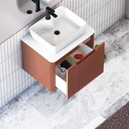 Royal Bathrooms Avenza 600mm Terracotta Clay Wall Hung Bathroom Countertop Vanity Unit 1 Drawer With Cube Basin - thumbnail 5