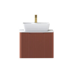 Royal Bathrooms Avenza 600mm Terracotta Clay Wall Hung Bathroom Countertop Vanity Unit 1 Drawer With Cube Basin - thumbnail 6