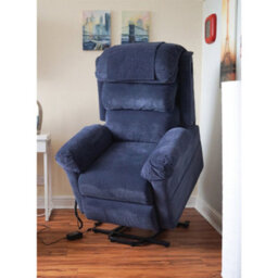 Loops Comfortable Wall Hugging Rise & Recline Arm Chair With Waterfall Pillow In Blue Chenille Fabric - thumbnail 4
