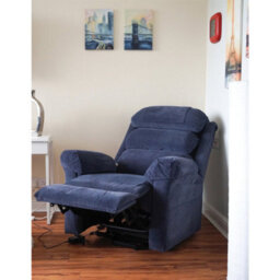 Loops Comfortable Wall Hugging Rise & Recline Arm Chair With Waterfall Pillow In Blue Chenille Fabric - thumbnail 5