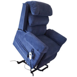 Loops Comfortable Wall Hugging Rise & Recline Arm Chair With Waterfall Pillow In Blue Chenille Fabric - thumbnail 2