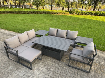 Fimous Aluminium Garden Furniture Sets,8 Seater With Rising Table 2 Side Tables Big Footstool For Yard,poolside, Patio, Dark Grey - image 1