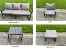 Fimous Aluminium Garden Furniture Sets,8 Seater With Rising Table 2 Side Tables Big Footstool For Yard,poolside, Patio, Dark Grey - thumbnail 3