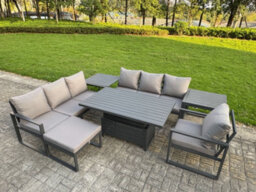 Fimous Aluminium Garden Furniture Sets,8 Seater With Rising Table 2 Side Tables Big Footstool For Yard,poolside, Patio, Dark Grey