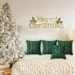 Amorly 4Pcs 18X18In Plush Faux Fur Christmas Pillow Covers, Green Xmas Tree With Yellow Star Print, Decorative Throw Cases For Sofa Decor - thumbnail 7
