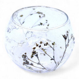 Serenityy Natural Floral Glass Bowl Candle Holder Margarita - Handcrafted Recycled Glass With Real Blossoms - 8X10Cm