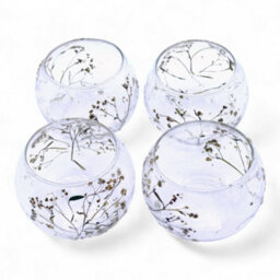 Serenityy Natural Floral Glass Bowl Candle Holder Margarita - Handcrafted Recycled Glass With Real Blossoms - 8X10Cm - thumbnail 4