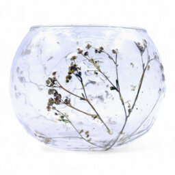 Serenityy Natural Floral Glass Bowl Candle Holder Margarita - Handcrafted Recycled Glass With Real Blossoms - 8X10Cm - thumbnail 2