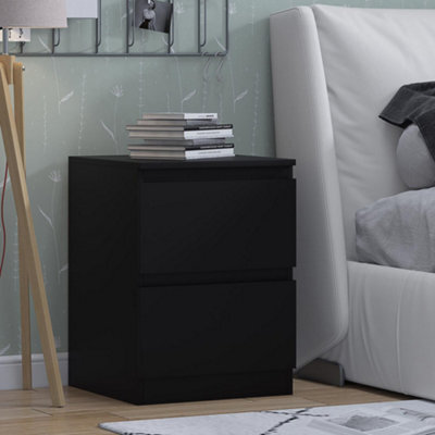 Fwstyle Carlton Black 2 Drawer Bedside Table Chest (H) 55Cm (W) 40Cm (D) 40Cm - image 1