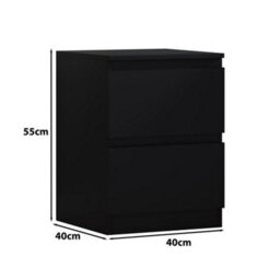 Fwstyle Carlton Black 2 Drawer Bedside Table Chest (H) 55Cm (W) 40Cm (D) 40Cm - thumbnail 7