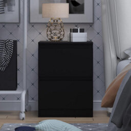 Fwstyle Carlton Black 2 Drawer Bedside Table Chest (H) 55Cm (W) 40Cm (D) 40Cm - thumbnail 2