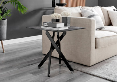 Furniturebox Uk Leonardo Side Table With Grey Glass Marble Effect Top And Black Legs - image 1