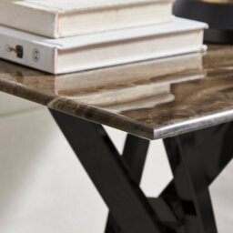 Furniturebox Uk Leonardo Side Table With Grey Glass Marble Effect Top And Black Legs - thumbnail 4