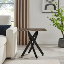 Furniturebox Uk Leonardo Side Table With Grey Glass Marble Effect Top And Black Legs - thumbnail 3