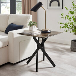 Furniturebox Uk Leonardo Side Table With Grey Glass Marble Effect Top And Black Legs - thumbnail 2