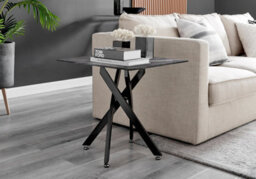 Furniturebox Uk Leonardo Side Table With Grey Glass Marble Effect Top And Black Legs - thumbnail 1