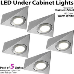 Brushed Nickel Pyramid Under Cabinet Kitchen Lighting Kit With Warm White Led - 5 Lights - thumbnail 3