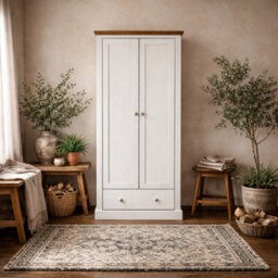 Wyld Haus Ardee White And Natural Oak 2-Door Wardrobe With 1 Drawer - thumbnail 1