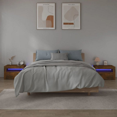 Berkfield Bedside Cabinets 2 Pcs With Leds Smoked Oak 60X35X40 Cm - image 1
