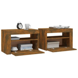 Berkfield Bedside Cabinets 2 Pcs With Leds Smoked Oak 60X35X40 Cm - thumbnail 7