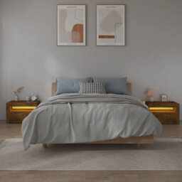 Berkfield Bedside Cabinets 2 Pcs With Leds Smoked Oak 60X35X40 Cm - thumbnail 9