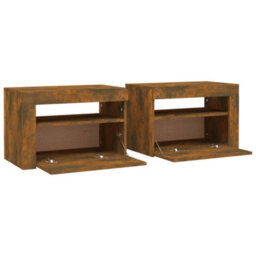 Berkfield Bedside Cabinets 2 Pcs With Leds Smoked Oak 60X35X40 Cm - thumbnail 5