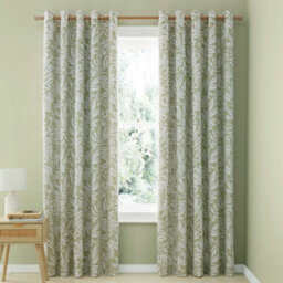 Catherine Lansfield Sorrel Leaf 66X90 Inch Fully Reversible Eyelet Curtains Two Panels Green - thumbnail 3