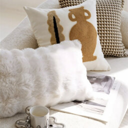 Living And Home Elegant Warm Luxurious Plush Textured Throw Pillow Cover Pillowcase Pure White Easy Care 50Cm W X 30Cm D - thumbnail 4