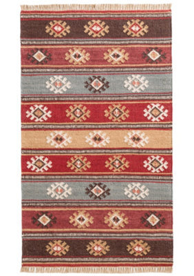 Second Nature Online Zanskar Kilim Rug Handmade In Wool Geometric Design / 75 Cm X 120 Cm - image 1