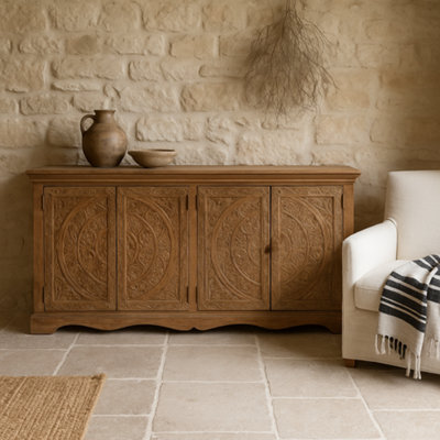Wyld Haus Brighton Xl Whitewashed Mango Wood Sideboard With 4 Doors - image 1