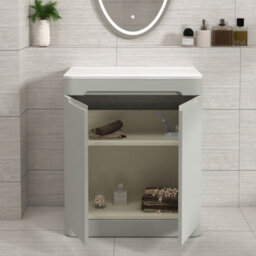 Royal Bathrooms Venice 700mm Dove Grey Freestanding Vanity Unit 2 Door With Carrara White Undrilled Worktop & Without Basin - thumbnail 5
