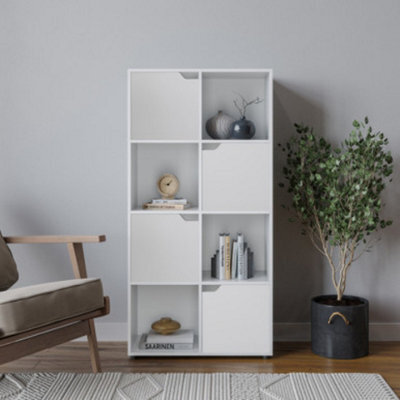 Urbn-Living Urbnliving 119Cm Height 8 Cubes White Wooden Bookcase Shelving Display Shelf White Door Storage Unit - image 1