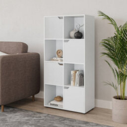 Urbn-Living Urbnliving 119Cm Height 8 Cubes White Wooden Bookcase Shelving Display Shelf White Door Storage Unit - thumbnail 3