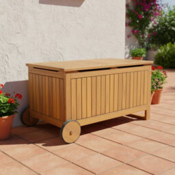Sweeek - Acacia Wood Garden Chest With Wheels 119L Teak Coloured 92 Cm - Kivo - thumbnail 3