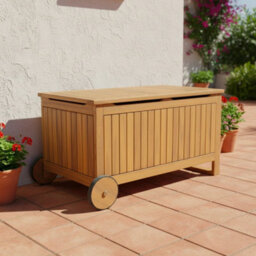 Sweeek - Acacia Wood Garden Chest With Wheels 119L Teak Coloured 92 Cm - Kivo - thumbnail 1