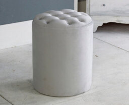 Slumbre Chesterfield Round Plush Velvet Foot Stool Pouffe -  Silver