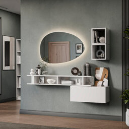 Decorotika Tampere Moduler Modern Tv Unit Wall Mount Customizable Layout High Gloss White - thumbnail 2