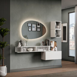 Decorotika Tampere Moduler Modern Tv Unit Wall Mount Customizable Layout High Gloss White - thumbnail 3